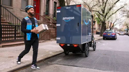 Amazon driver delivers package