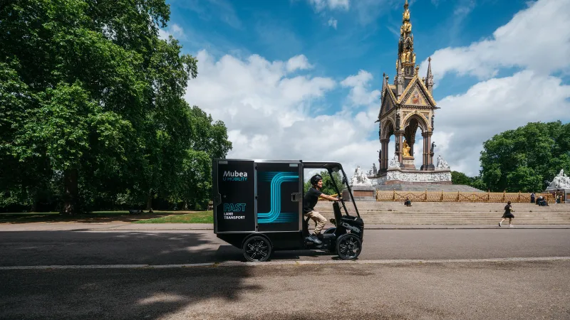 Electric cargo vehicle passing the Albert Memorial in London